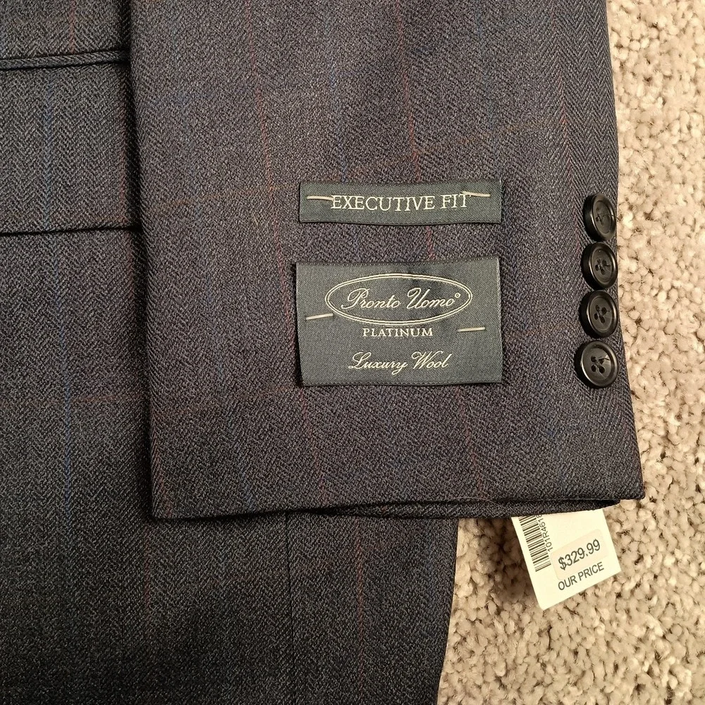 NEW Pronto Uomo Platinum 46S Blue Herringbone With Red & Blue Windowpane Blazer‎